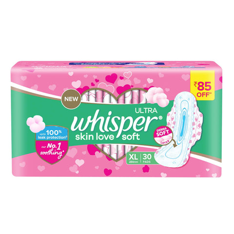Whisper Ultra Soft Sanitary Pads - 30 Pieces (XL)