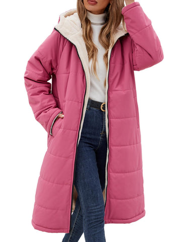Yusongirl Womens Winter Long Coats Trendy Puffer Jacket Sherpa Fleece Lined Down Coat Long Sleeve Parka Oversized with Hood, Brick Red, Medium