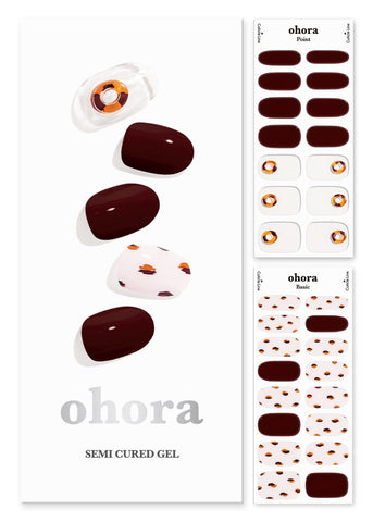 ohora Semi Cured Gel Nail Strips (N Honey Bee) - Dark, Patterned, Works with Any UV/LED Nail Lamps, Salon-Quality, Long Lasting, Easy to Apply & Remove - Includes 2 Prep Pads, Nail File & Wooden Stick