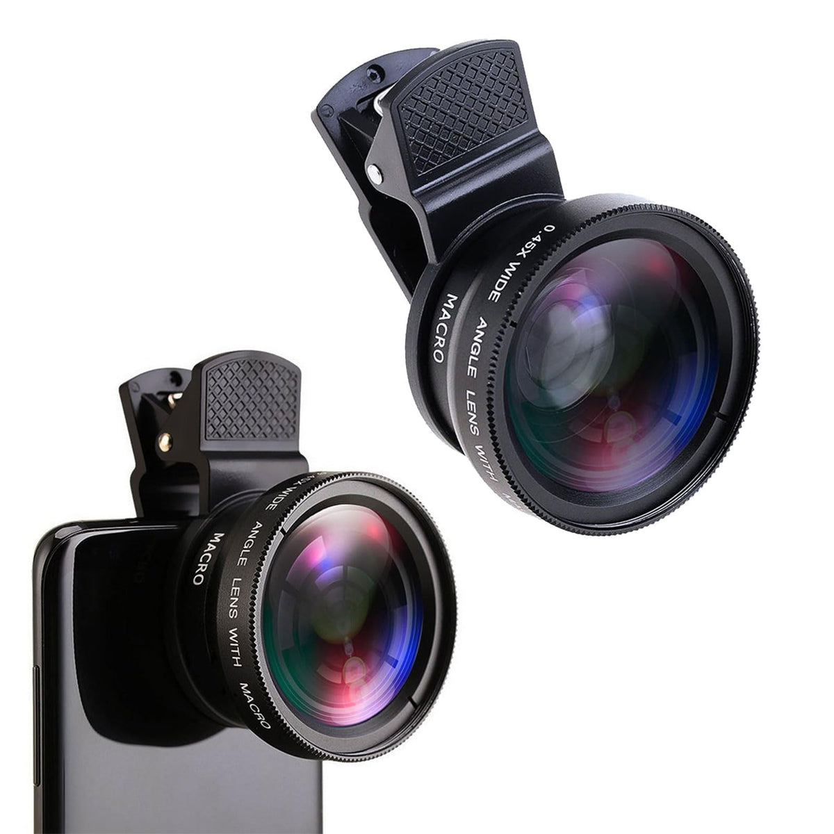 2-in-1 mobile phone lens, 0.45x wide-angle lens and 15x macro lens, mobile phone lens, macro lens, mobile phone camera lens, for iPhone, Android, most mobile phones and tablets