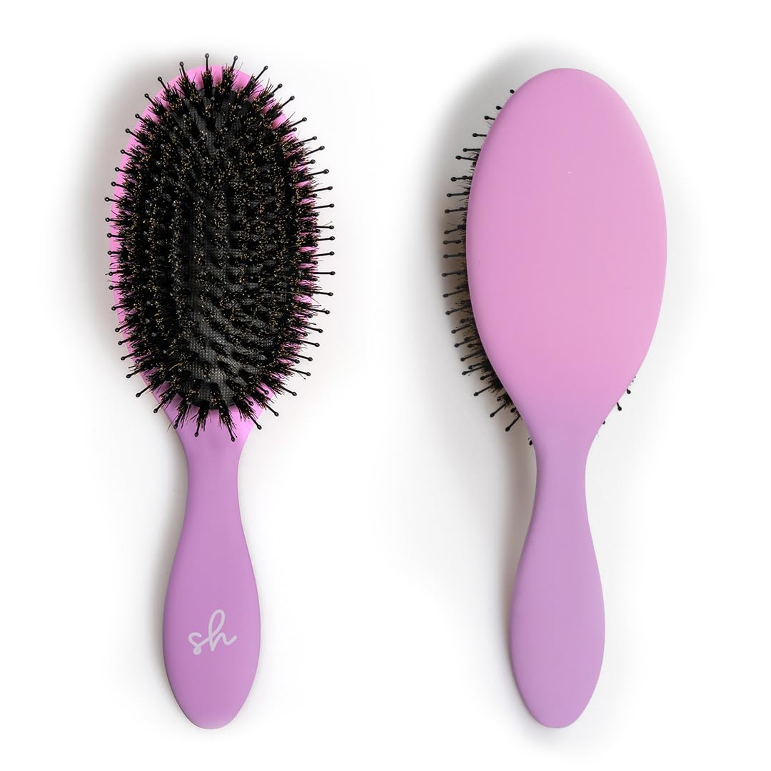 SimplyHair Ultimate Hair Extension Brush & Detangler Anti-Static, Dual Bristle Design, Soft Boar Bristle, Great for All Hair Types & Extensions - Pink & Purple Ombre Brush Ideal for Adults & Kids