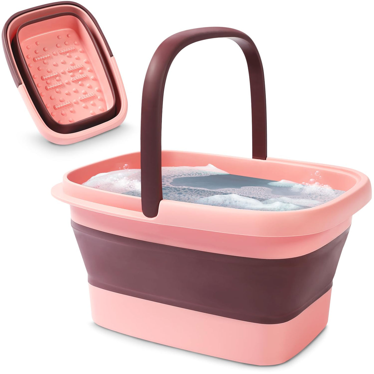 Collapsible Foot Bath - Advanced Foot Soaking Tub with Portable Design and Handle - Foldable Pedicure Foot Spa Bowl - Compact and Lightweight Foot Soak with Acupressure Points, Pink
