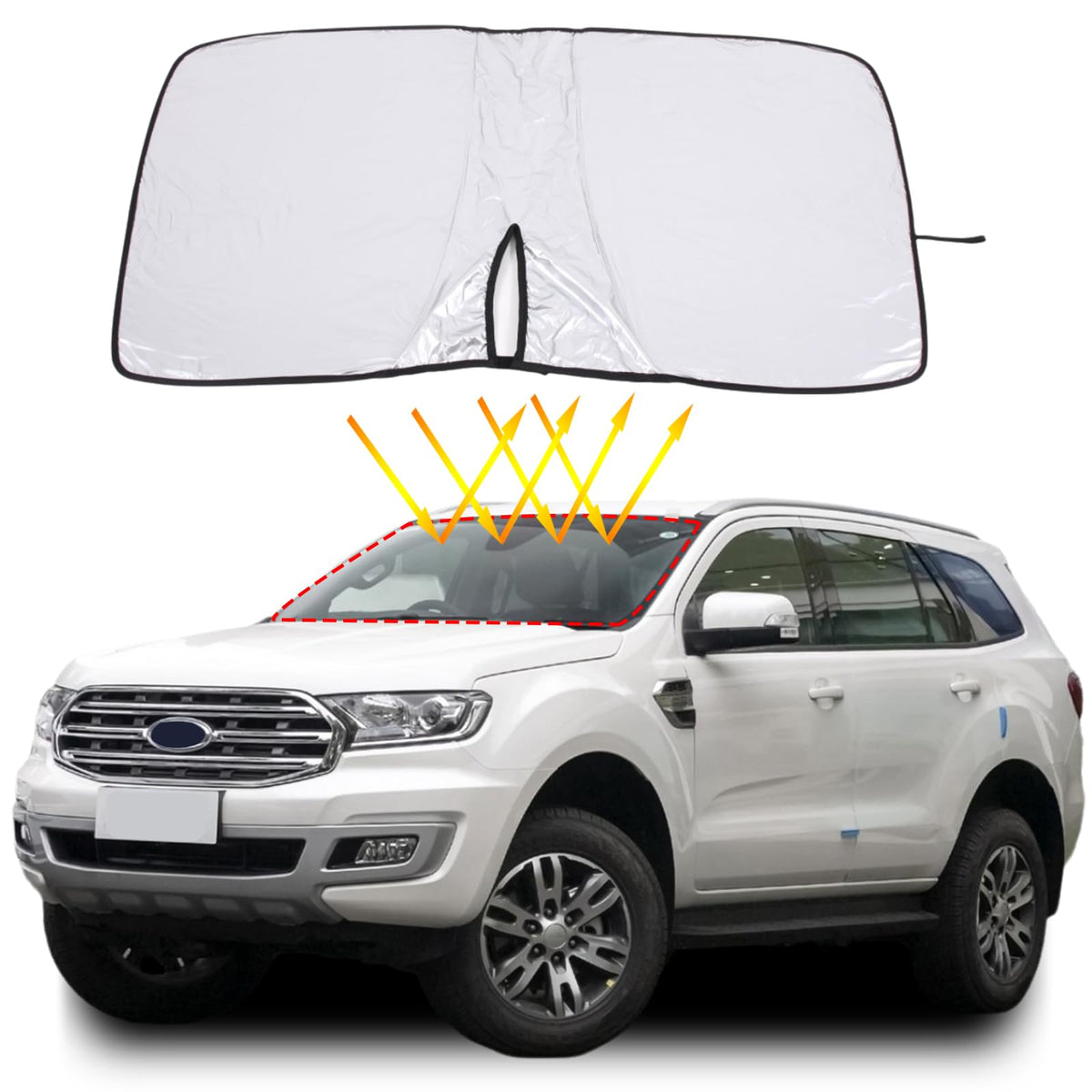 Windshield Sunshade Compatible with Ford Everest 2019-2024, Foldable UV Ray Reflector Auto Window Sun Shade, Keeps Your Vehicle Cool Accessories