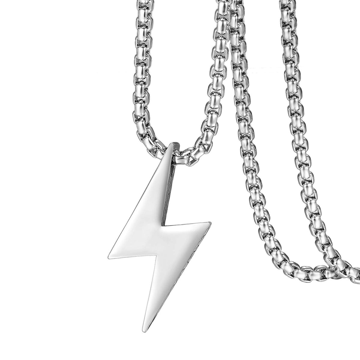 Flongo Men Necklace, Men's Lightning Polished Pendant Necklace for Men Father's Christmas Valentine's Day