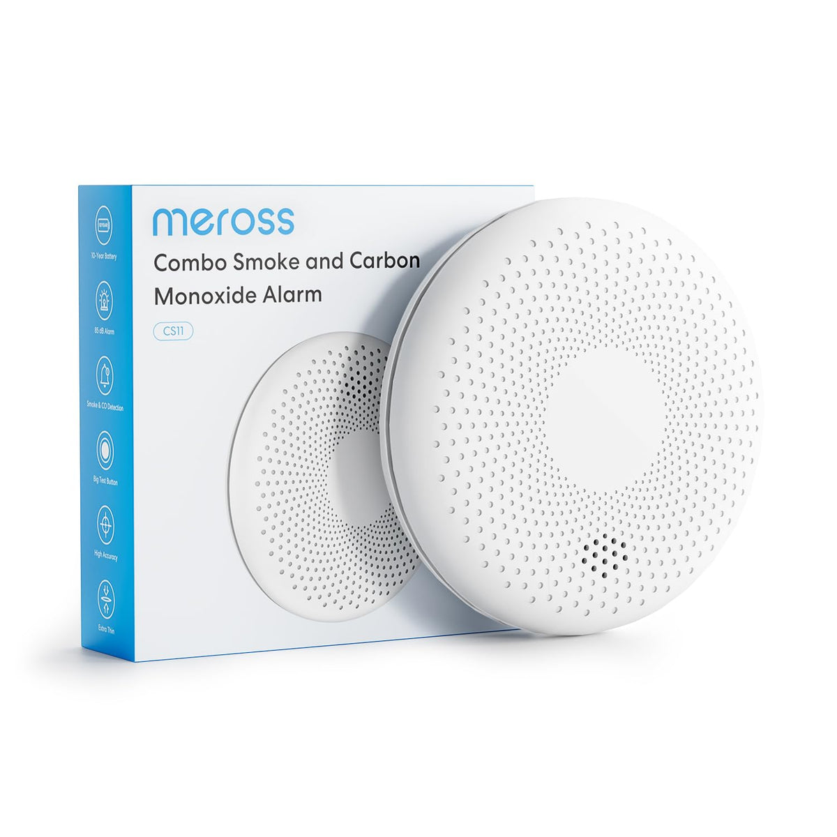 Meross Carbon Monoxide Detector, Dual Sensor Smoke and Carbon Monoxide Alarm, Smoke Alarm for Home with Test/Silence Button, 10-Year Battery Smoke Alarm, 85dB Fire Alarm, EN 14604 & EN 50291 Standard