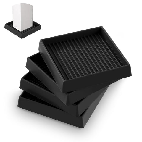 Rustark 4Pcs 75mm 3 Inch Black Square Rubber Caster Cups Non Slip Furniture Square Pads Coasters Square Pads Hardwoods Floors Protectors Non Skid Square Furniture Feet Caps for Bed Couch Tables Chair