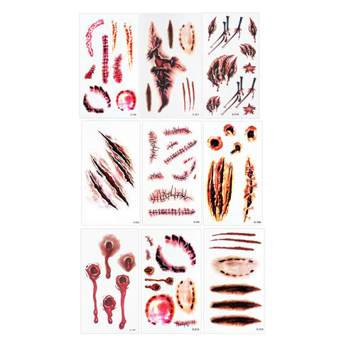 Lurrose 9 Sheet Scarred Temporary Tattoo Waterproof Bleeding Scar Tattoos Stickers for Halloween Cosplay Makeup