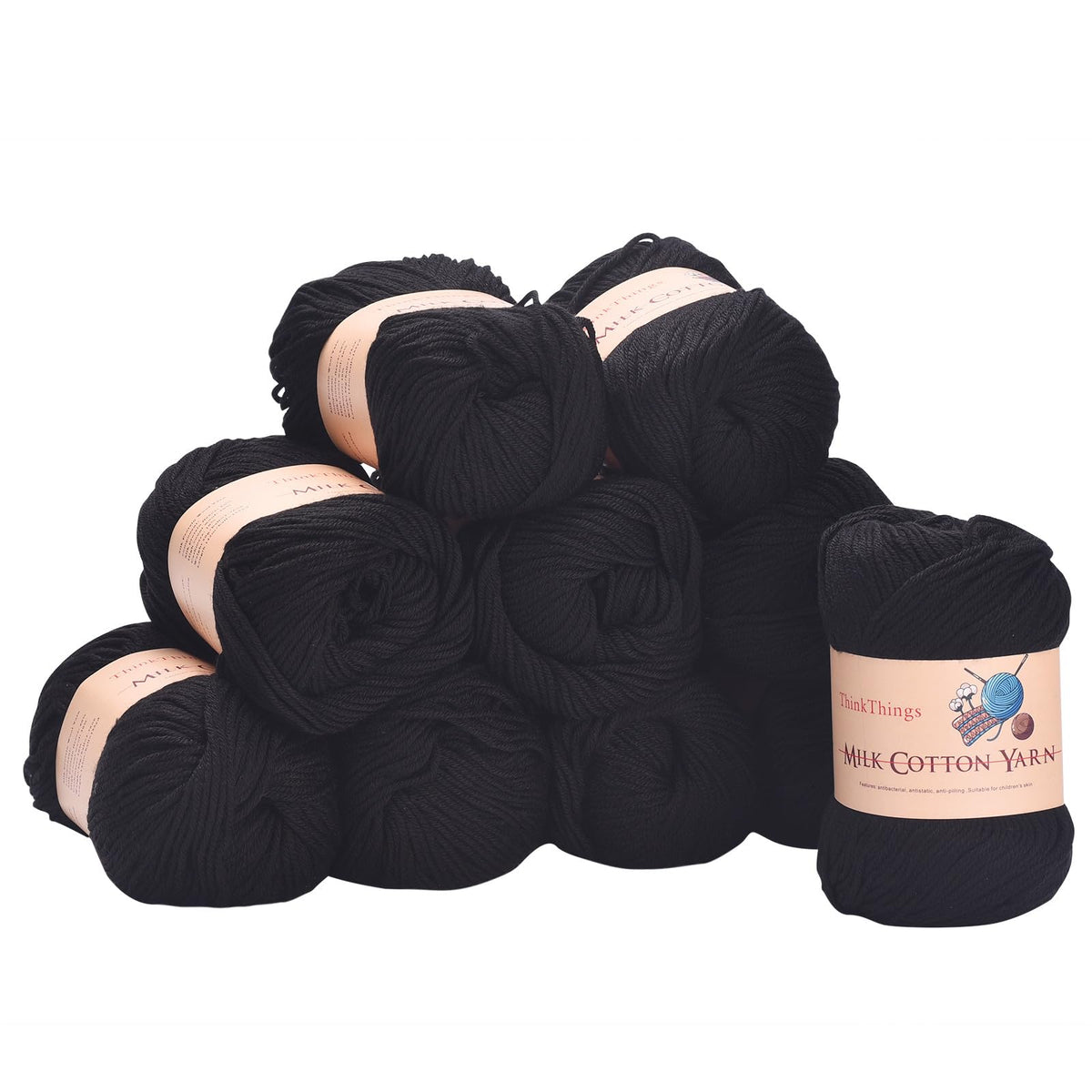 ThinkThings Acrylic Yarn for Crocheting Hand Crochet Yarn Black Cotton Yarn for Knitting 10Balls Pack 17.6Ounces,Crochet Yarn Black