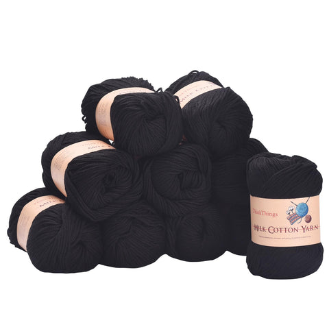 ThinkThings Acrylic Yarn for Crocheting Hand Crochet Yarn Black Cotton Yarn for Knitting 10Balls Pack 17.6Ounces,Crochet Yarn Black