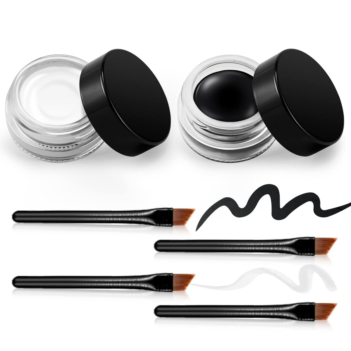 Erinde [2PCS] Waterproof Gel Eyeliner Set, Long Lasting Cream Eyeliner Gel, High-Intensity Pigments Smudge-Proof Eye Liner Makeup, Water-Resistant Eyeliner with 4PCS Eyeliner Brushes (Balck & White)