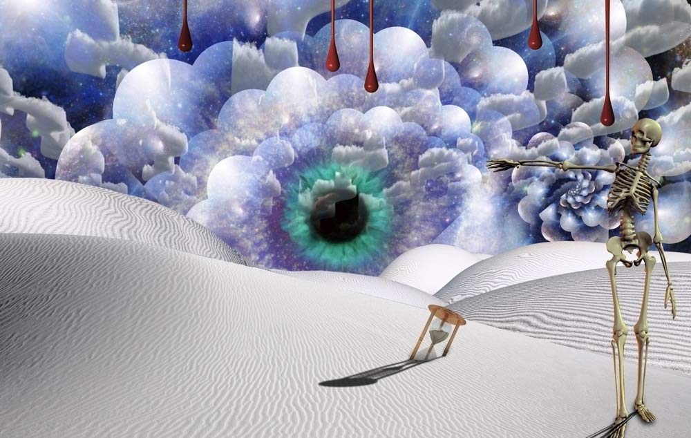 Posterazzi PSTRFF200613SLARGE Surreal Desert with Hourglass and Watchful Skeleton Points to The Eye Photo Print, 24 x 36, Multi