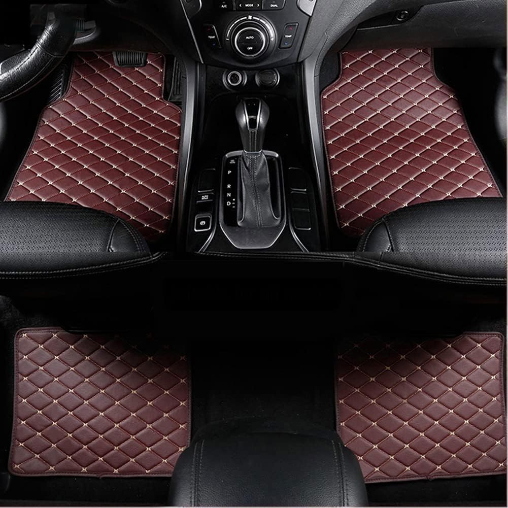 WBLDP-SDGT Leather Car Floor Mats for FIAT 500L 2013-2024, Waterproof Floor Mat Front Rear Row Carpet Protection Set Liners,Brown