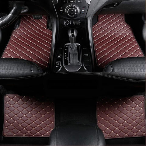 WBLDP-SDGT Leather Car Floor Mats for FIAT 500L 2013-2024, Waterproof Floor Mat Front Rear Row Carpet Protection Set Liners,Brown