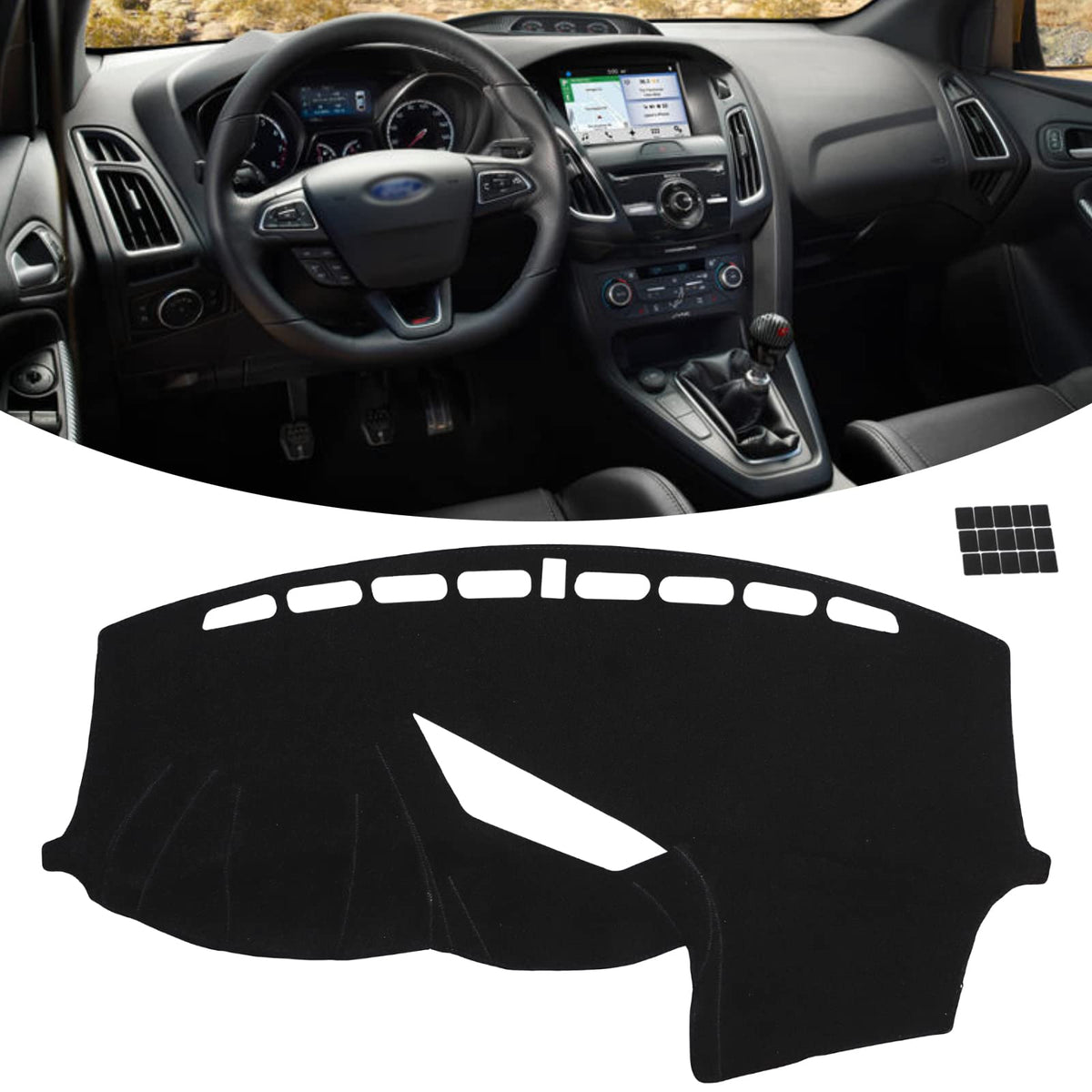 KEYOOG Dashboard Cover Dash Mat Fit for Fo-rd 2018-2013 Focus ST /2018-2016 Focus RS (Only Fit ST or RS Models),Car Dash Board Mat Anti-Glare Carpet,Non-Slip Pad Sunshield Protector (Black)