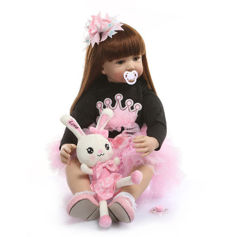 TERABITHIA 24 inch 60cm So Truly Big Size Reborn Princess Toddler Dolls in Silicone Vinyl Real Handmade Long Hair Stuffed Cloth Body Newborn Girl Doll Children Birthday Xmas Gift