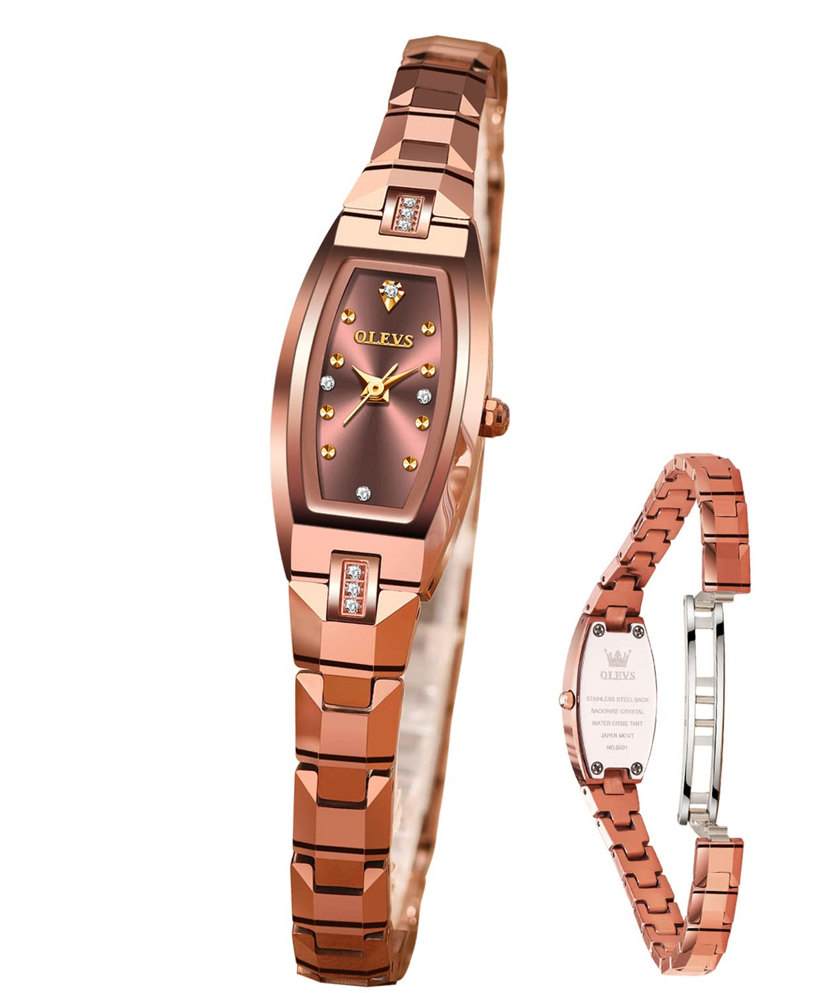 OLEVS Womens Watch Ladies Elegant Rose Gold Slim Thin Analog Diamond Tungsten Steel Square Shape Small Face Waterproof Wrist Watch Rose Gold