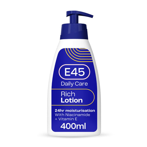 E45 Rich Skin Lotion 400 ml - E45 Moisturising Lotion with Evening Primrose Oil - Lightweight Body Lotion for Dry and Sensitive Skin - Long-Lasting Moisturisation for Soft and Supple Skin