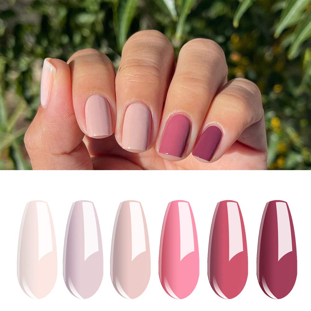 Vishine Pink Nude Gel Nail Polish Kit - 6 Pack Nude Pink Rose Gel Polish Set Soak Off LED Lamp Nail Gel Manicure Kit Cured Gel DIY Home Salon Nail Art