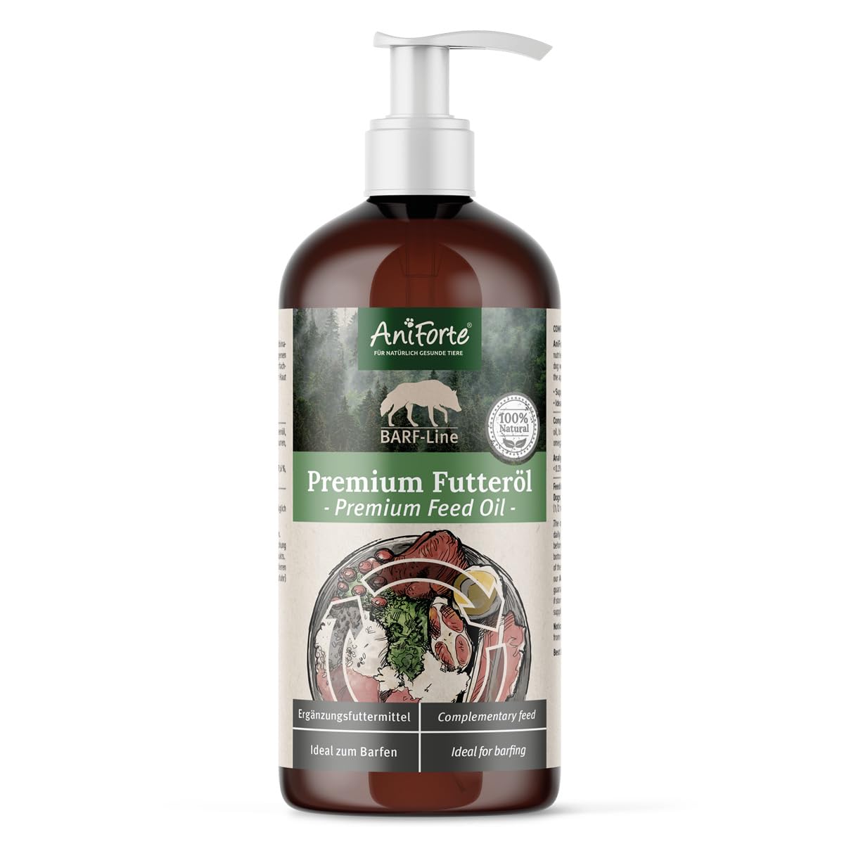 AniForte Premium Feeding Oil 1L: BARF Raw Feeding Supplement For Dogs With Hemp, Salmon & Linseed Oil to Boost Immunity & Health