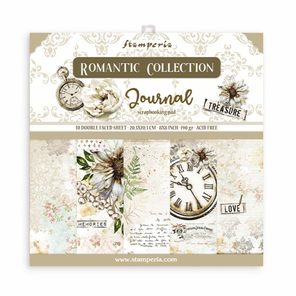 STAMPERIA INTERNATIONAL, KFT Stamperia-Mini Scrapbooking Pad-Romantic Journal, Multicoloured, 8 x 8 inches, SBBS34