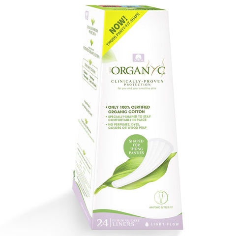 Organyc 100% Certified Organic Cotton Tanga Thong Panty Liners, Ultra Thin Liners for Women, Light Flow, 24 Count