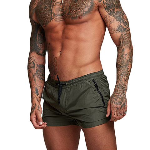 Rexcyril Men's Athletic Gym Workout Shorts 3 Inch Quick Dry Running Bodybuilding Short Shorts with Liner and Zipper Pockets, Army Green, Medium
