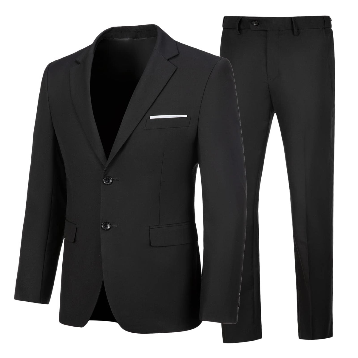 Mens Suit Slim Fit 2 Piece Black Business Dress Suits for Men Wedding Tuxedo Solid Jacket and Pants Set,XS