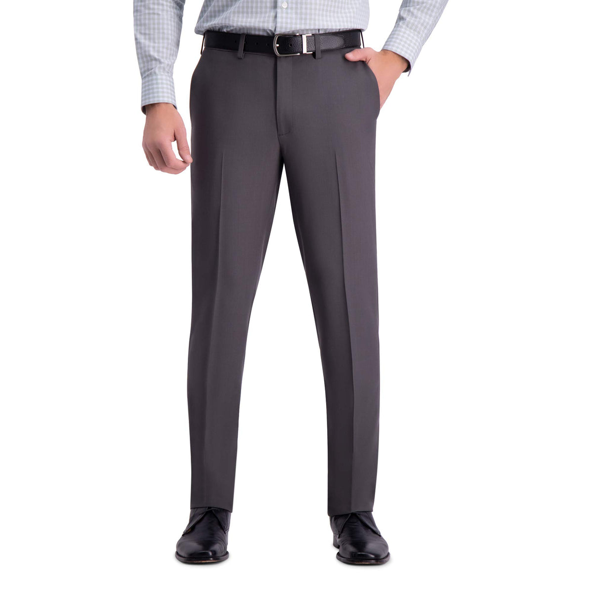 Haggar Men's Premium Comfort Dress Slim Fit Flat Front Pant, Dark Grey, 32W x 32L