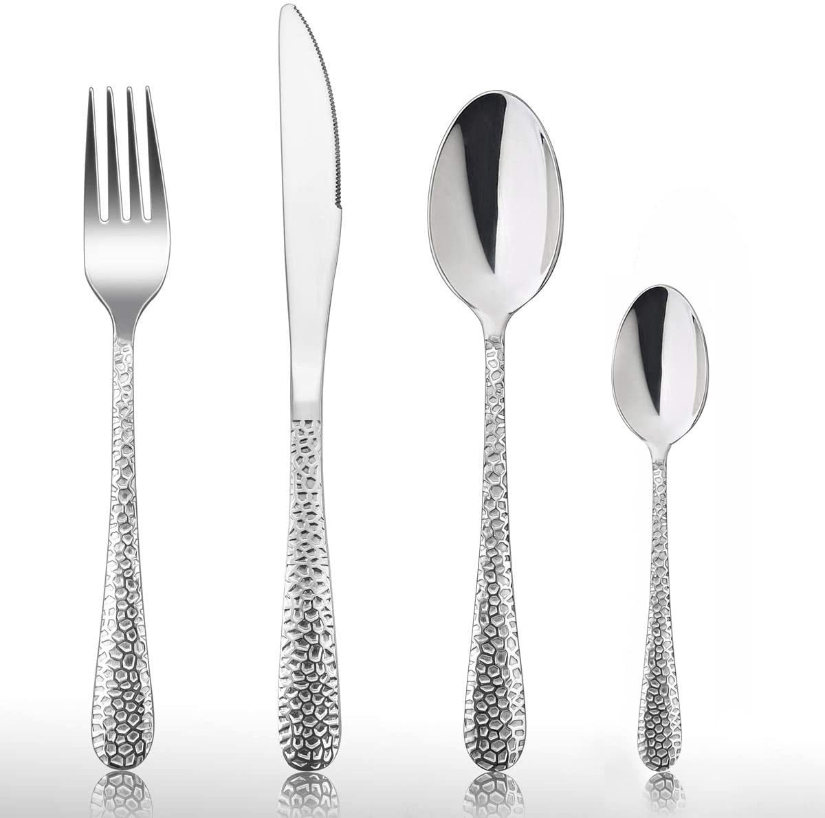 HaWare 24 Piece Cutlery Set, Stainless Steel Hammered Flatware Set Service for 6, Include Knife Spoon Fork, Mirror Polished & Dishwasher Safe