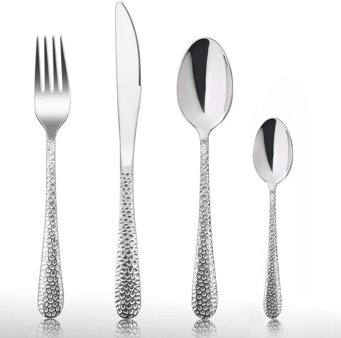 HaWare 24 Piece Cutlery Set, Stainless Steel Hammered Flatware Set Service for 6, Include Knife Spoon Fork, Mirror Polished & Dishwasher Safe