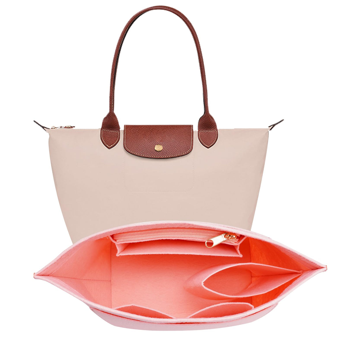 LOUKAYCCI Felt Purse Organizer Insert for Longchamp Le Pliage S Handbag Insert (Small, Pink)