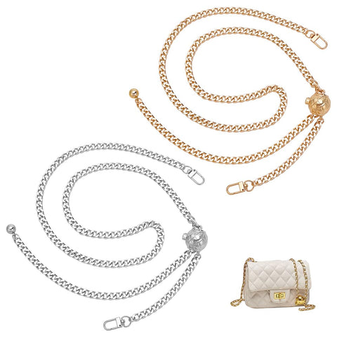 WADORN 2pcs Adjustable Shoulder Chain Strap Replacement, 2 Colors 49 Inch Metal Purse Chain Strap Women CrossBody Bag Chain Alloy Bag Chain Strap with Bead Adjuster for Handbag Hobo Bag Clutches