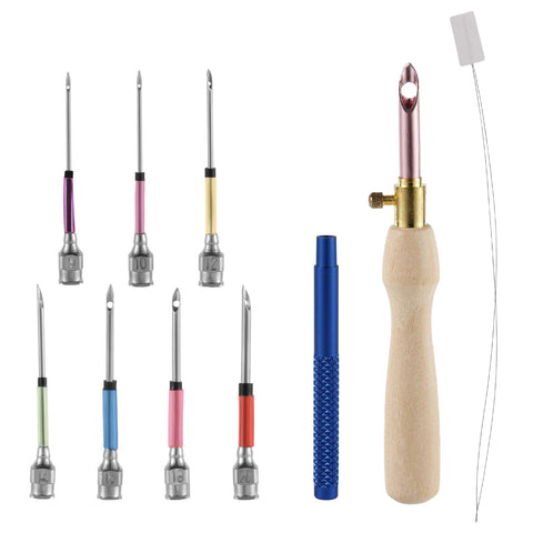 10pcs Punch Needle Kit, Adjustable Punch Embroidery Kit with 7 Sizes Lavor Needle Heads Sewing Art Needle Tool for Adult Beginners Flossing Cross Stitch DIY Craft