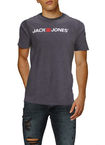JACK & JONES Men's JJECORP Logo TEE SS Crew Neck, Dark Grey Melange/White - REG, L