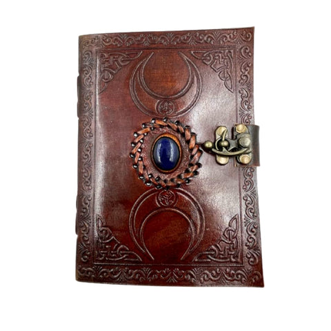 OVERDOSE Moon Design Stone Leather Journal With Brass C-Lock - Handmade Unlined Paper Leather Bound Journal | Sketchbook & Notebook - Drawing Journal - 5 x 7 inches | 12 x 17 cm | A6