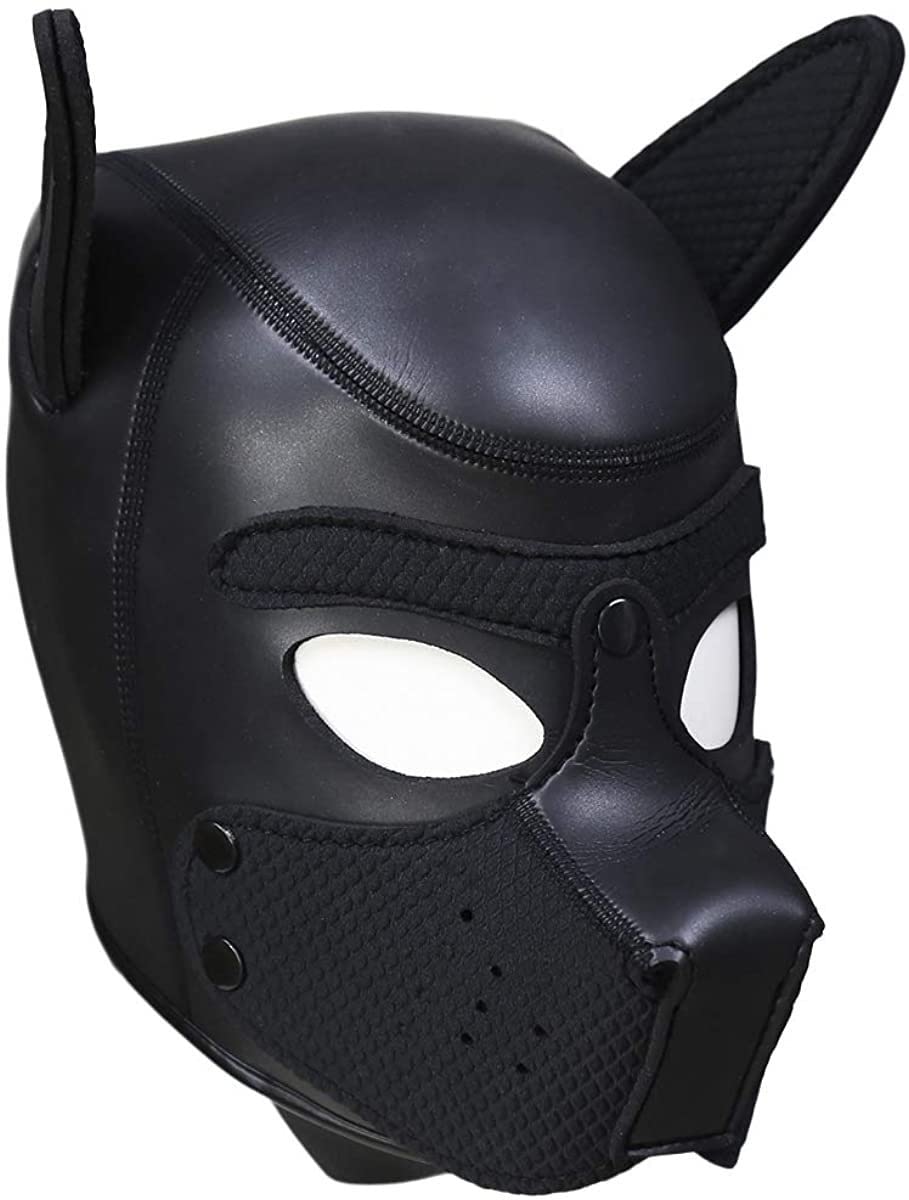 YiQin RWSX Dog Mask, Soft Latex Pet Play Dog Mask with Ears, Puppy Mask, Removable Mouth, Suitable for Halloween, Holiday Party (Large, Black)