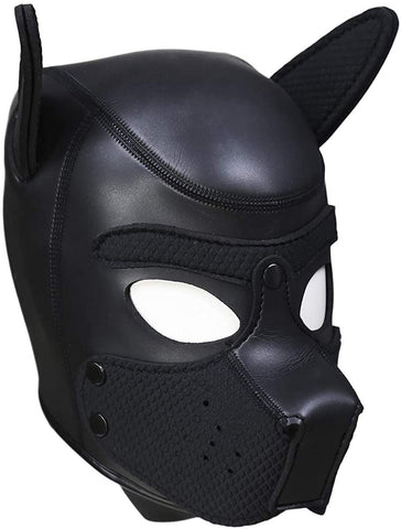 YiQin RWSX Dog Mask, Soft Latex Pet Play Dog Mask with Ears, Puppy Mask, Removable Mouth, Suitable for Halloween, Holiday Party (Large, Black)