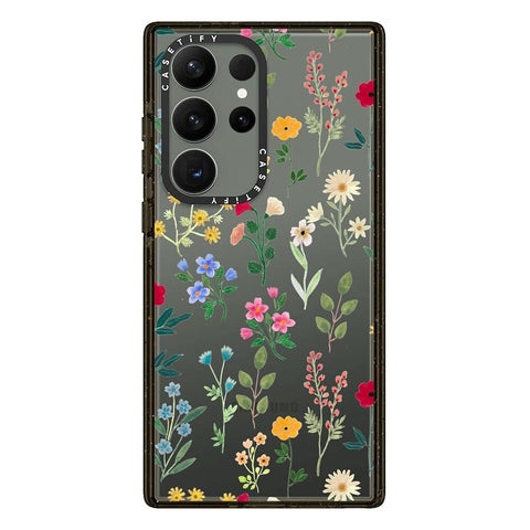 CASETiFY Impact Galaxy S23 Ultra Case [4X Military Grade Drop Tested / 8.2ft Drop Protection] - Spring Botanicals 2 - Clear Black