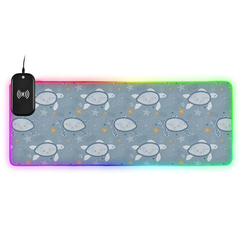 Cute Animals Turtle Wireless Charging Mouse Pad for Mobile Phone Extra Large Gaming Mousepad with 13 Lighting Modes Keyboard Mat for Gaming MacBook PC Laptop Desk Office Home