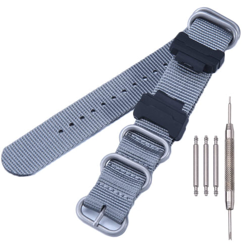 MCXGL Conversion RAF Nylon Strap +Adapters Replacement for Casio 16mm series watch band, Gray + silver buckle, 16mm, Men's mesh belt