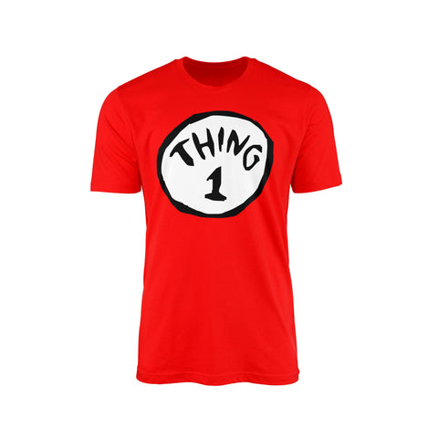 WillowGifts Thing 1 Thing 2 T-Shirt Top Tee Novelty World Book Day Library Cartoon Human-Like Twins One Two Cute Mischief Reckless Cheeky Naughty Box Gift Present (Thing One, 9-11 Years)