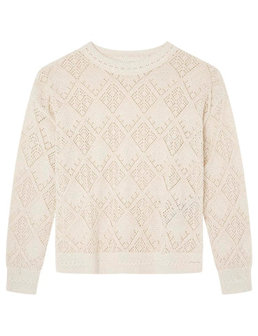 SPRINGFIELD Women's 1338686 Diamond Pointelle Jumper, White Print, XS
