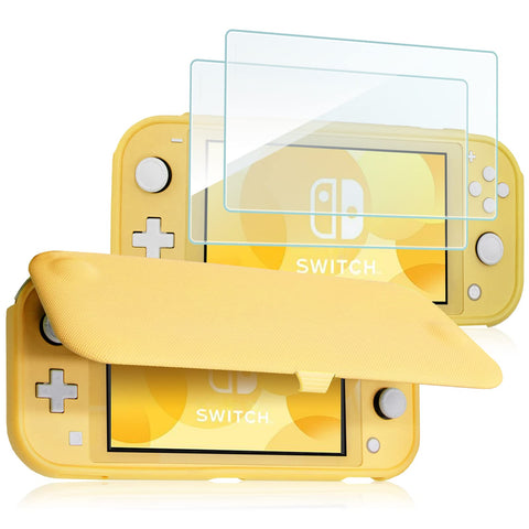 ProCase for Nintendo Switch Lite Flip Case with 2 Pack Tempered Glass Screen Protectors, Slim Soft Cover Anti-Scratch Protective Case for Nintendo Switch Lite 2019 -Yellow