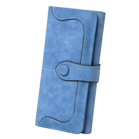 Cynure Women's Vegan Leather 17 Card Slots Card Holder Long Big Bifold Wallet, Light Blue, One Size