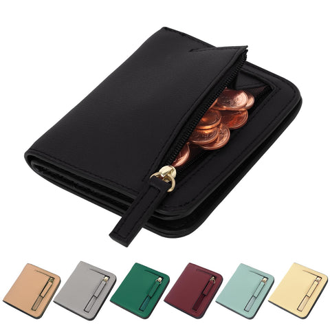 Women's Small Wallet Black Coin Purse Credit Woman Card Holder Small Wallet RFID Blocking Leathe Wallet Purse Mini Compact Pocket Wallet for Woman Zipper Coin Pocket Ladies Small Purse with ID Window