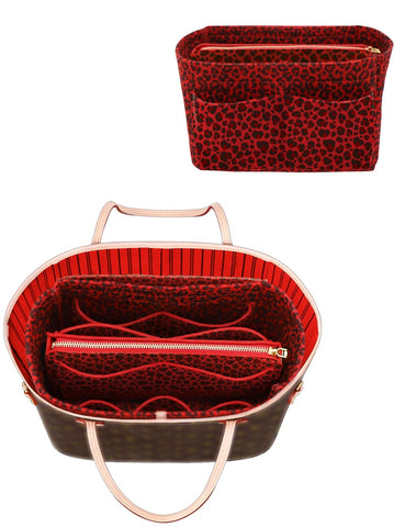 LEXSION Purse Tote Diaper Bag Organizer Lightweight Felt Insert Bag in Bag with Zipper Inner Pocket For Neverful Speedy 8021 R-Leopard2 L