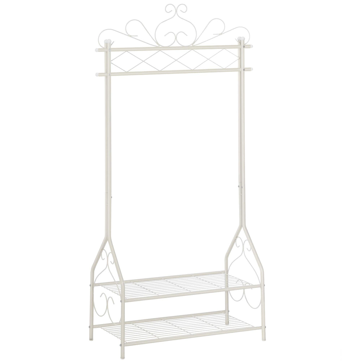 SONGMICS Vintage Clothes Stand and Rack with Garment Rail and 2 metal shelves 92 x 41 x 173 cm (W x D x H) Cream HSR07W