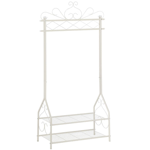 SONGMICS Vintage Clothes Stand and Rack with Garment Rail and 2 metal shelves 92 x 41 x 173 cm (W x D x H) Cream HSR07W