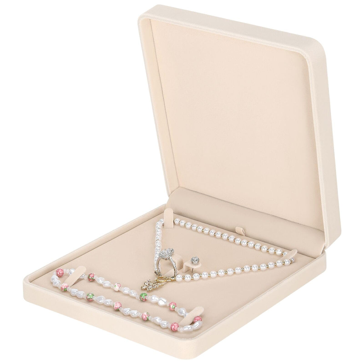 LETURE Velvet Jewelry Set Box, Velvet Gift Box for Bracelet Necklace Earring Ring (Apricot)