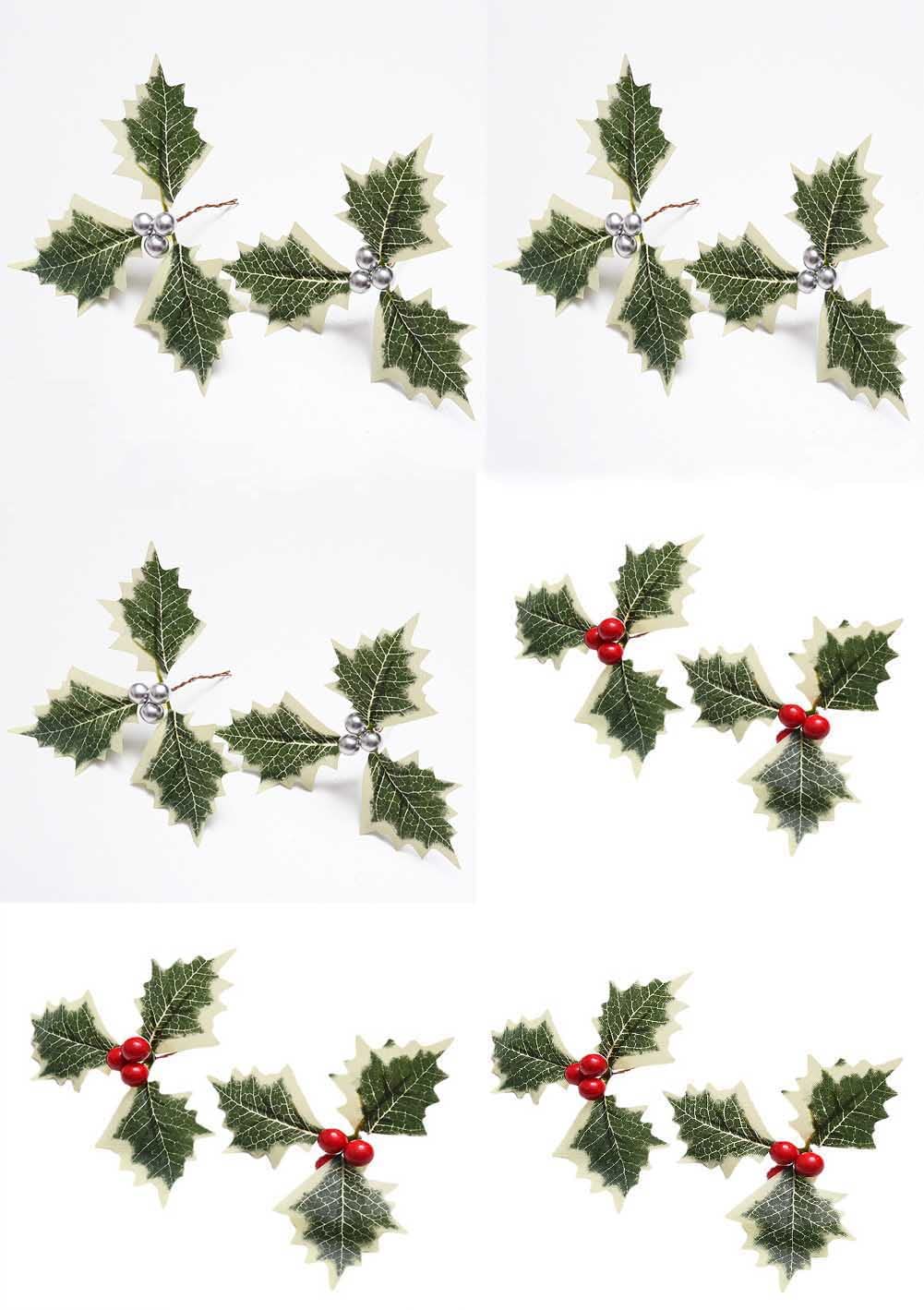 Artificial Holly Berries with Green Leaves, 12PCS Artifical Red Holly Berry Flowers for Christmas Tree/Wreath Arrangement Decorations, Christmas Picks for Crafts Gifts Wedding Party Decorations